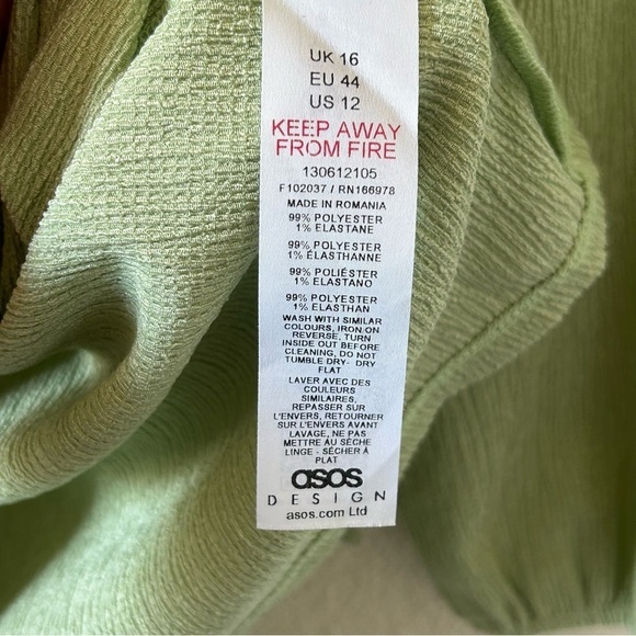 ASOS Women’s Dress Sz 12 Light Green Drop Shoulder Long Sleeve Faux Wrap Front - Picture 6 of 10